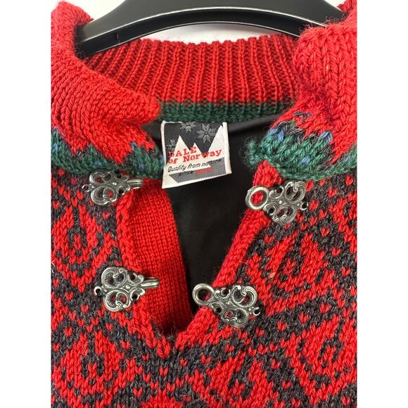 Dale Of Norway Pure Wool Lined Heavyweight Sweater Red Nordic Print Clasp Large - Picture 6 of 16